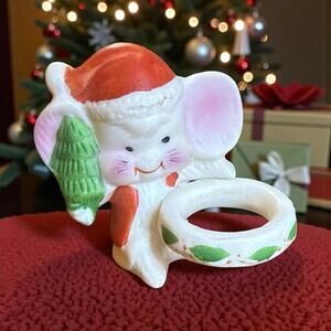 Vintage Lenox Candle Christmas Mice Taper Candle Hugger Porcelain Bisque 2.25"H